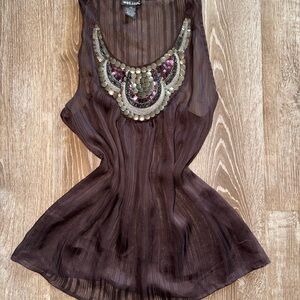 Wet Seal Brown Sheer Top with Sequin Detail
